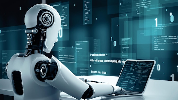 XAI Futuristic robot artificial intelligence huminoid AI programming coding