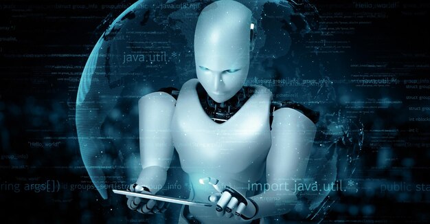 XAI Futuristinen robotti tekoäly huminoidi tekoäly ohjelmointikoodaus