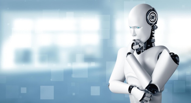 XAI Thinking AI humanoid robot analyzing information data