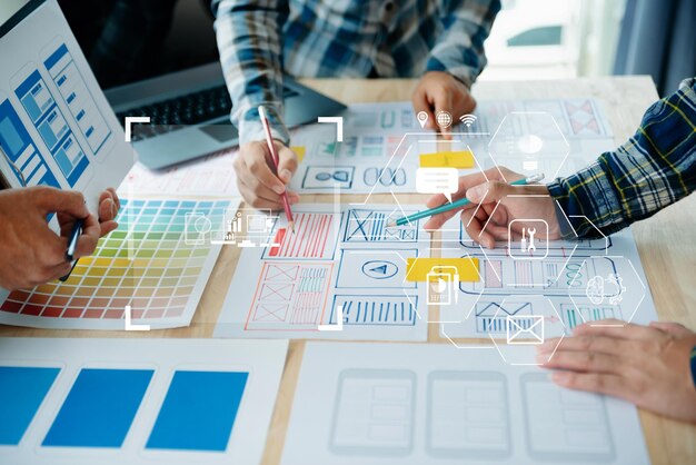 XAUX graphic designer planning application process development prototype wireframe for web smart phone Creative digital development agency