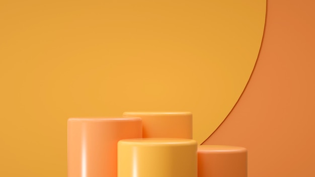 Yellow and orange sylidric shape podium on yellow background, demonstration background