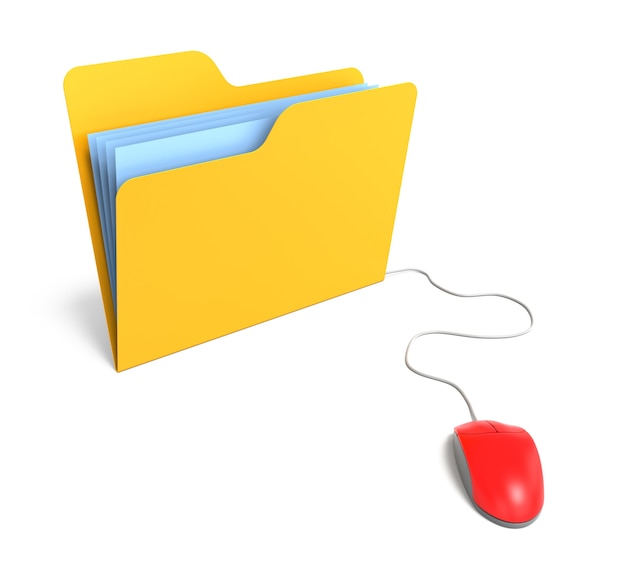 Yellow Folder connected to mouse. 3D Rendering
