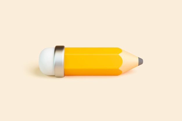 yellow pencil with eraser on beige background minimal 3d render