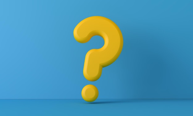 Yellow question maerk symbol on a blue background d rendering