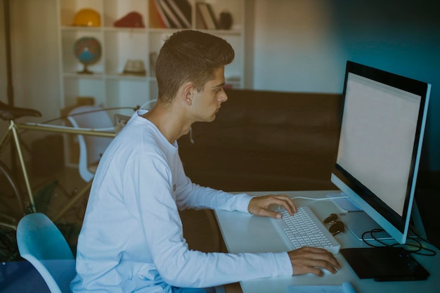 Young with the tidy at home or office studying or working