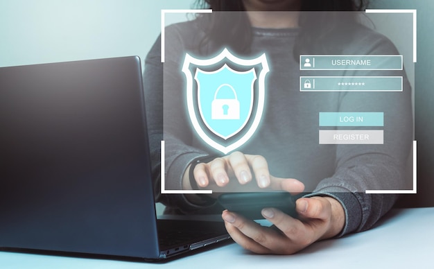 Young woman logging in personal user information from smartphone Security information