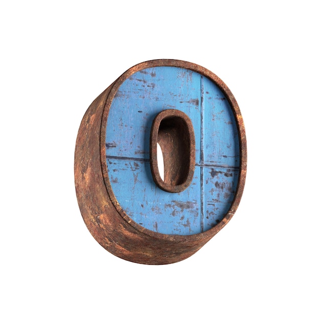 0 number 3d rusted metal textured character