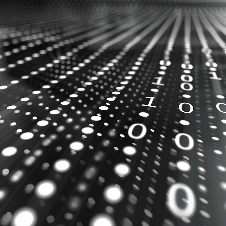 Photo 01 or binary code number pattern texture on the computer