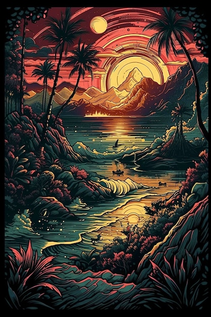 Foto 02 hawaii-illustratie van een zeelandschap