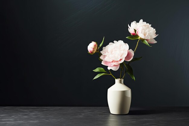 0464 Peony plant in front of dark wall Generative AI