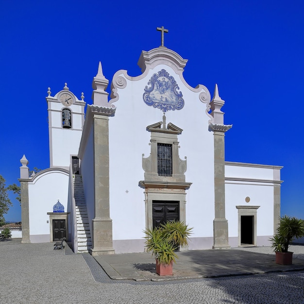 049 front facade-baroque igreja de sao lourenco church-azulejo tiled frontispiece almancil-portugal
