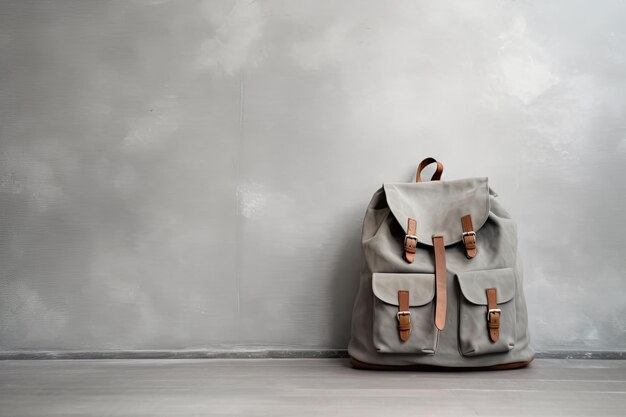 0511 school bag in front of light grey wall Generative AI