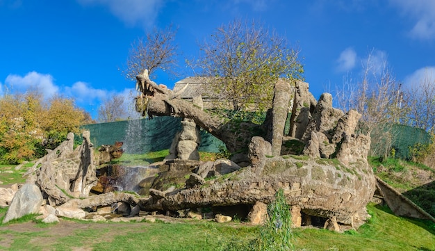 07.11.2020. Uman, Ukraine. Sculpture Dragons in the Fantasy park Nova Sofiyivka, Uman, Ukraine, on a sunny autumn day