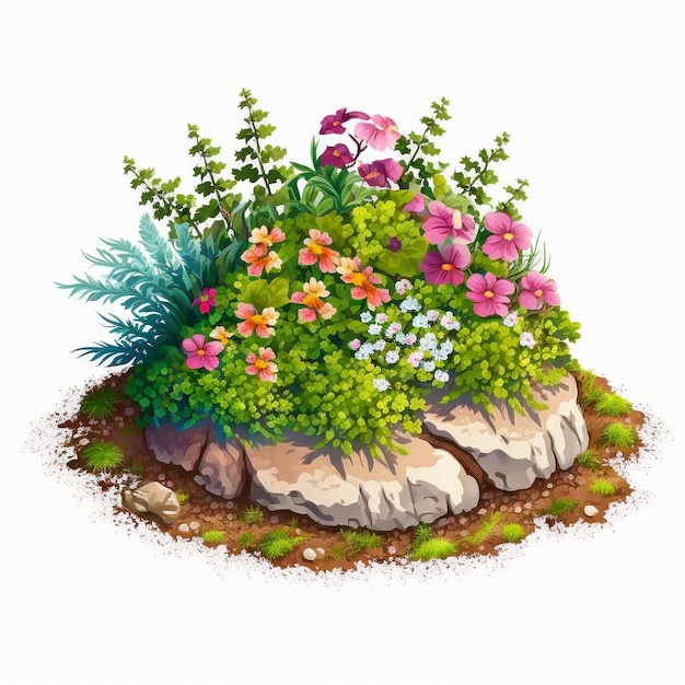 1- Colorful Flowerbed Digital Art Grass Flowers Plants Nature