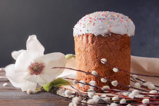 Photo 1 easter cake with willow twigs,  magnolia flower,