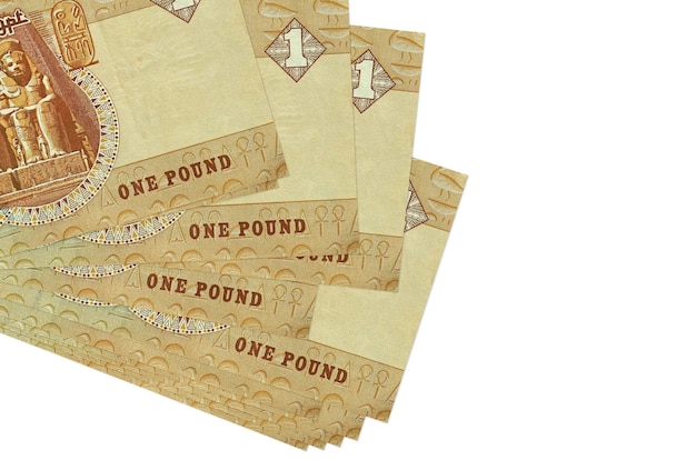 Банкноты 1 египетского фунта лежат в небольшой пачке или пачке, изолированной на белом