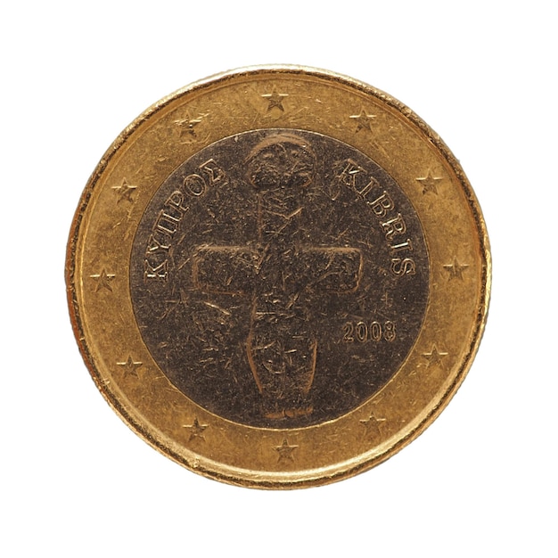 1 euro coin, European Union, Cyprus isolated over white