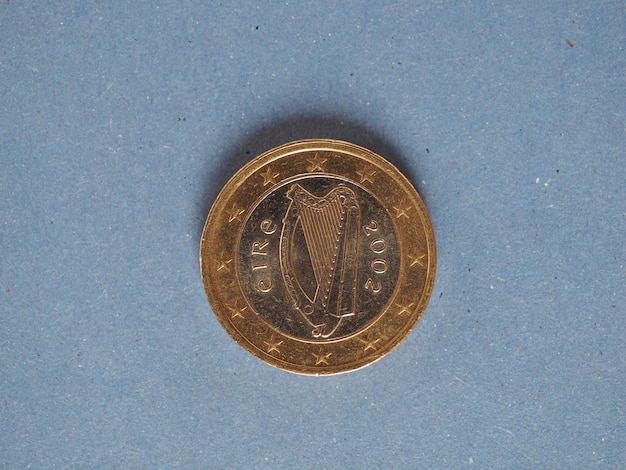 1 euro coin, European Union, Ireland over blue