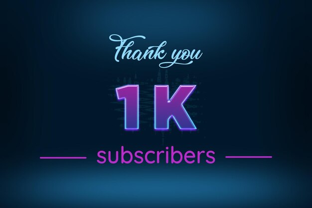 1 K subscribers celebration greeting banner with purple glowing design