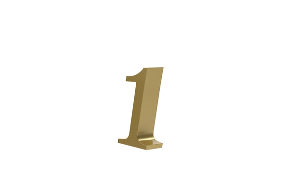 1 one gold number 3d illustration rendering