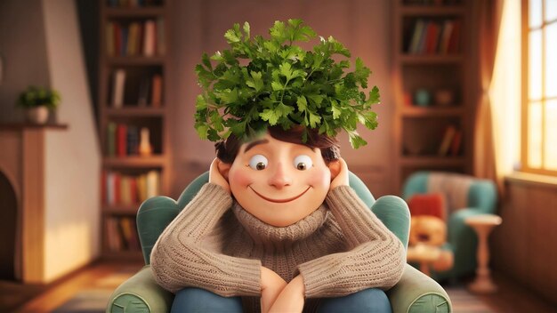 Photo 1 person indoors daydreaming parsley cheeful