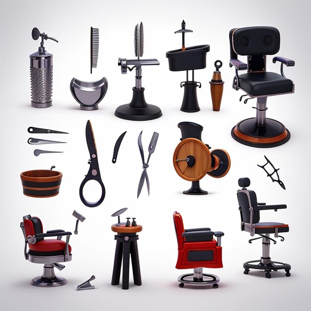 1 set of 3d barbershop shaving equipment icons Ai generative