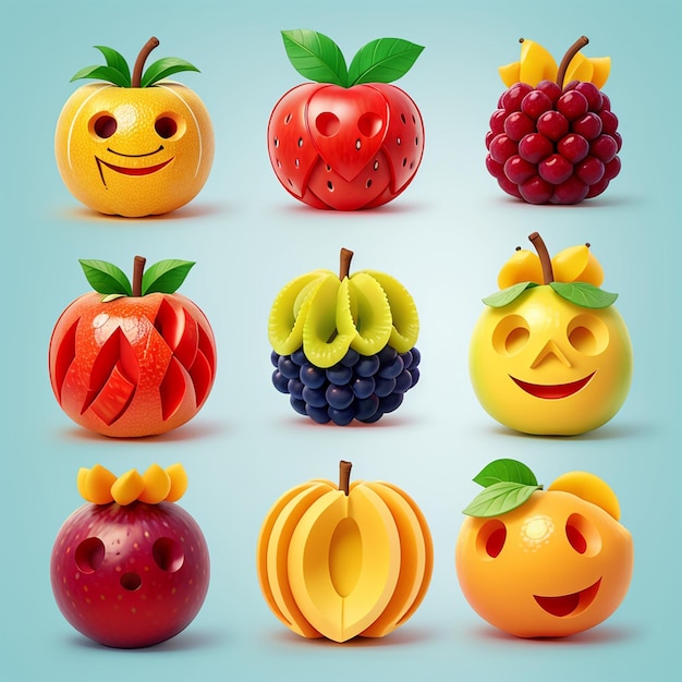 Photo 1 set of 3d fruit icons ai generative
