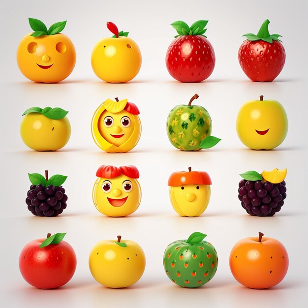 1 set 3D-fruitpictogrammen Ai generatief