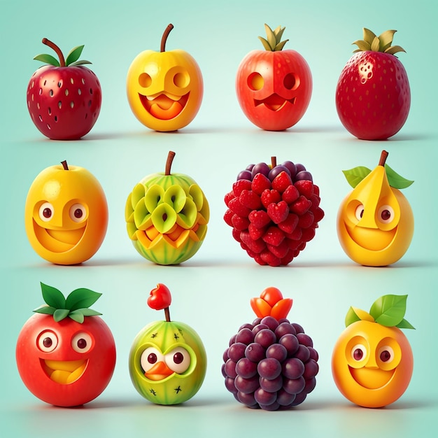 1 set 3D-fruitpictogrammen Ai generatief