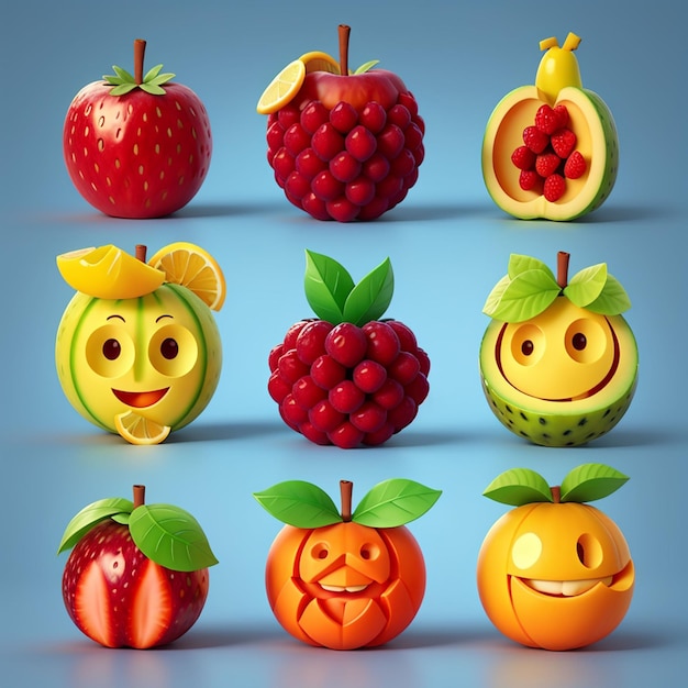 1 set 3D-fruitpictogrammen Ai generatief