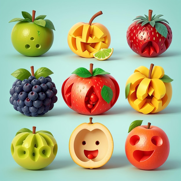 1 set 3D-fruitpictogrammen Ai generatief