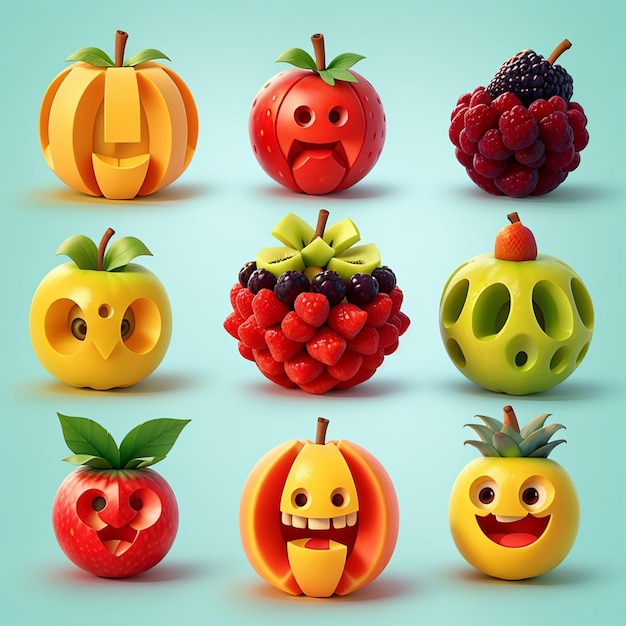 1 set 3D-fruitpictogrammen Ai generatief