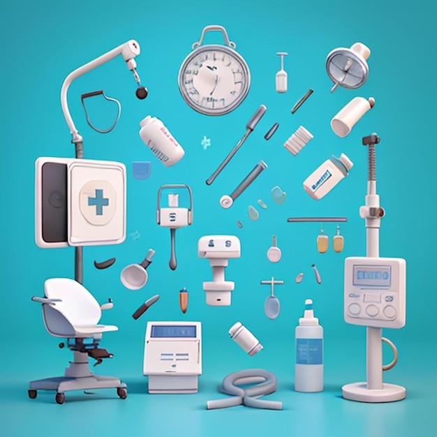 Photo 1 set of 3d medical equipment icons ai generative