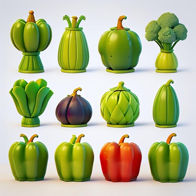 1 set of 3d vegetable icons ai generative