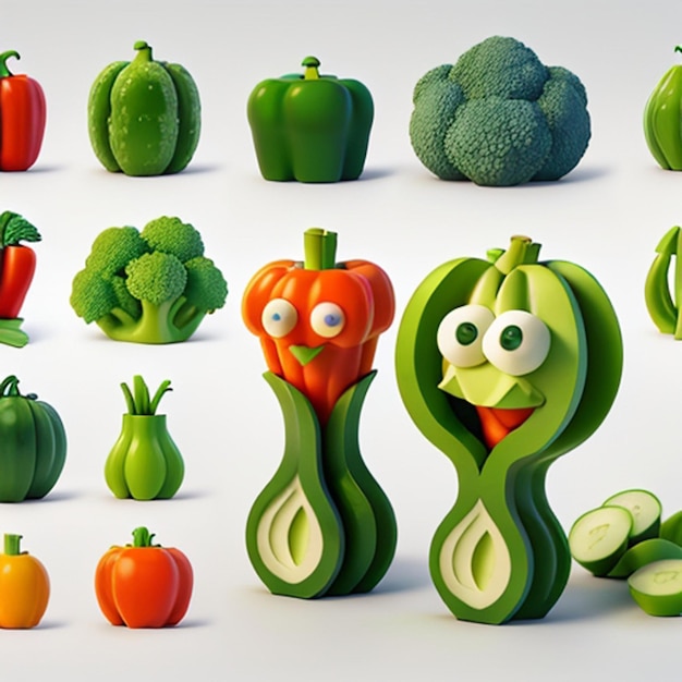 1 set of 3d vegetable icons Ai generative