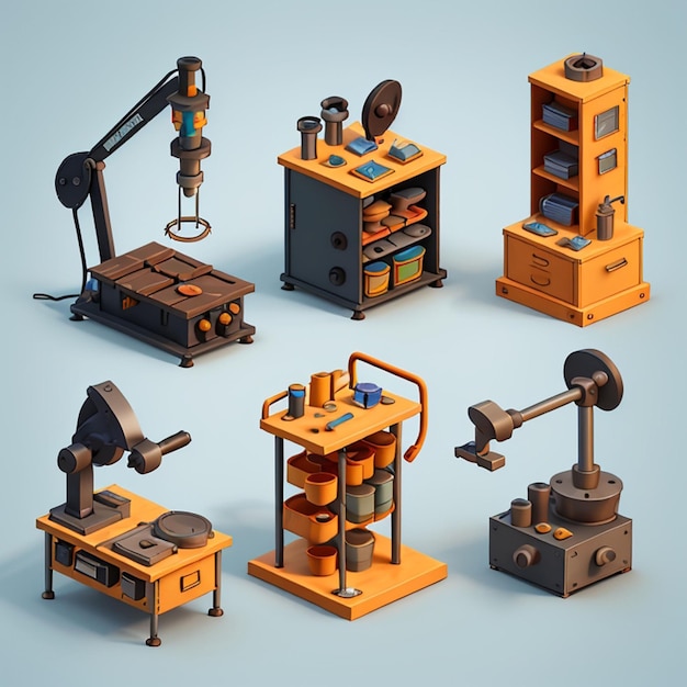 Photo 1 set of 3d workshop equipment icons ai generative