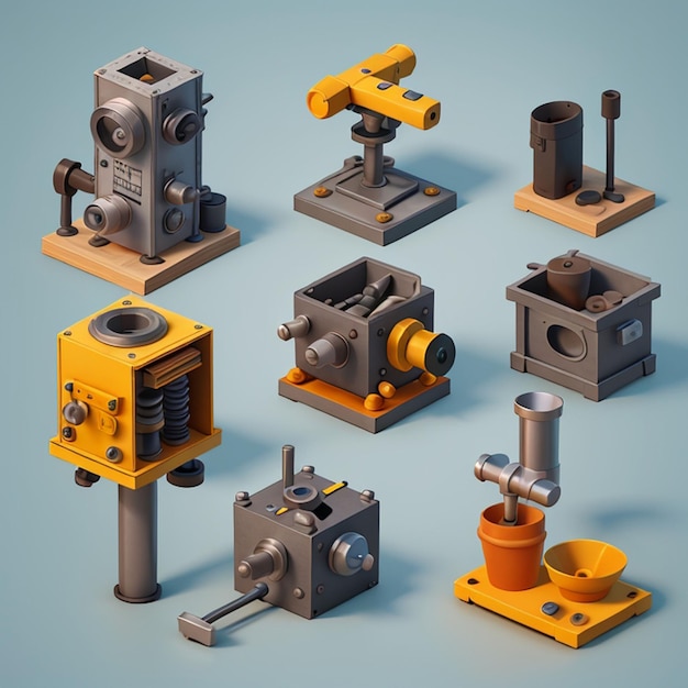 1 set of 3d workshop equipment icons Ai generative