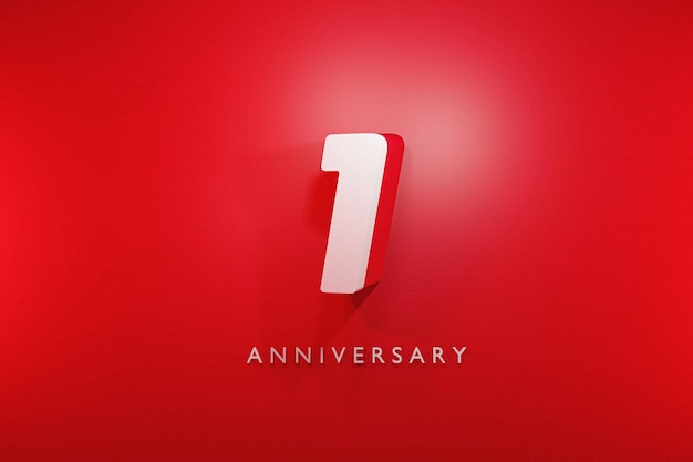 1 year anniversary celebration 3d render, red glossy 1 3d number