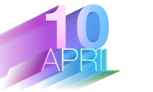 10 April inscription in purple, blue and green. Illustration.