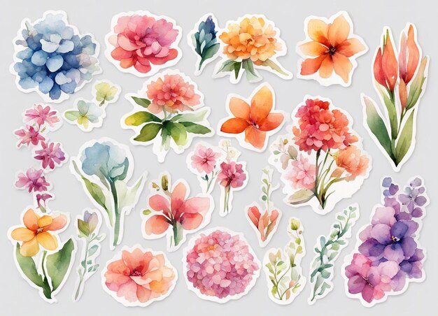 10 flower stickers the whole page is full of stickers watercolor design watercolor style