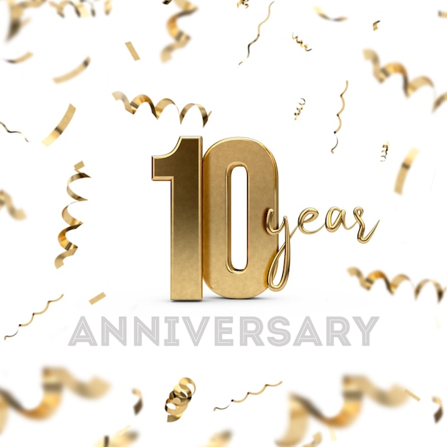 10 year anniversary celebration Gold number with golden confetti