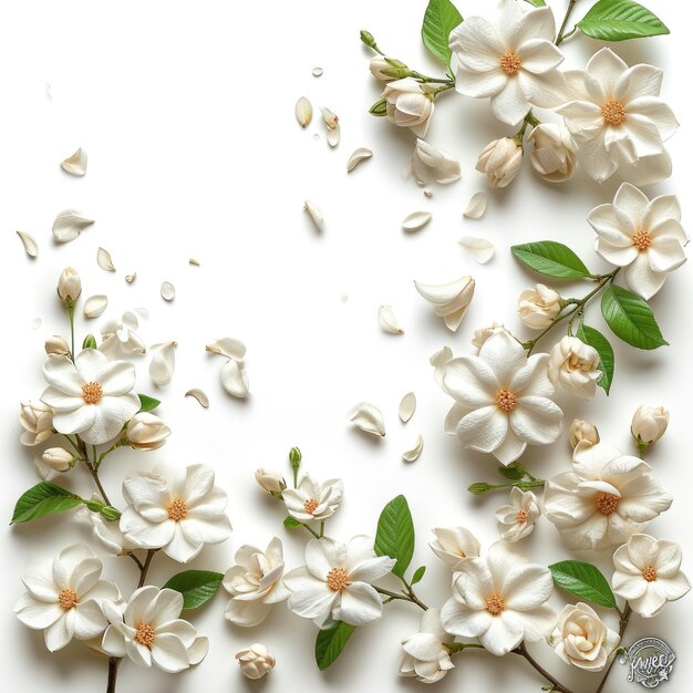 Photo 100 gardenia flowers floating in the air on a white background style raw stylize 750 v 6 job id 0c2b66d4e0e5437dbd51d129b2682be3