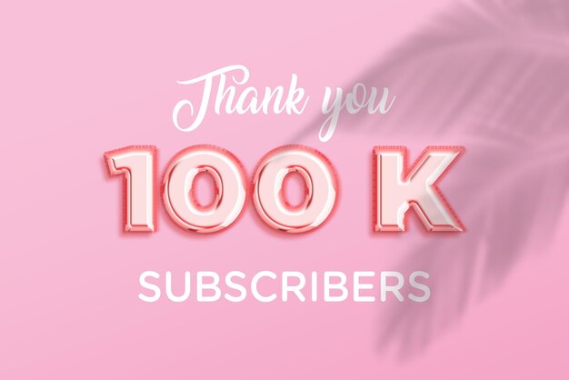 100 K subscribers celebration greeting banner with rose gold design