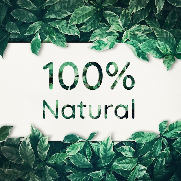 100% natural with green leaf