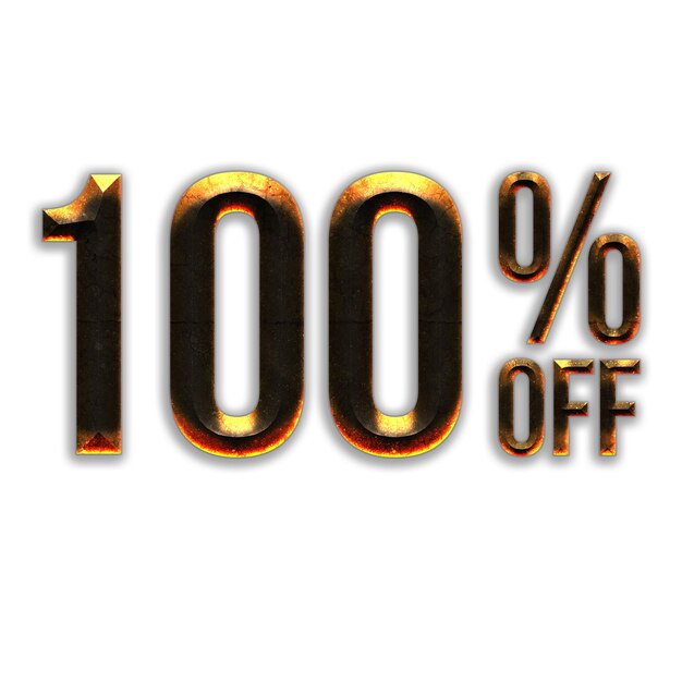 100 percent discount offers tag with hot iron style design