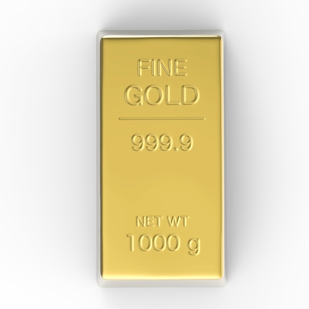1000 g of gold bar or bullion on white background