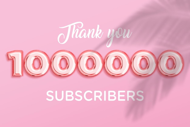 Photo 1000000 subscribers celebration greeting banner with rose gold design