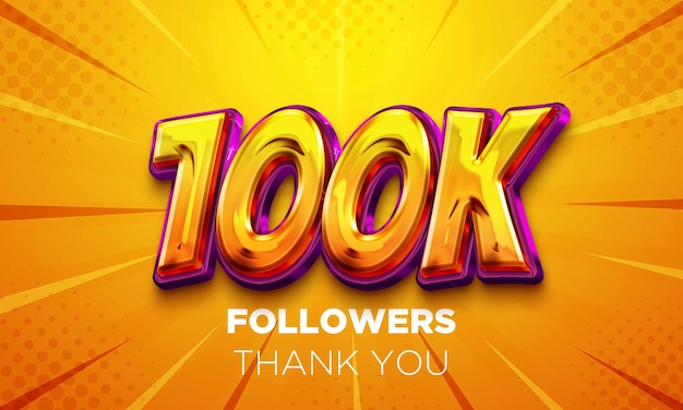 100k followers celebration Social media poster Followers thank you lettering 3D Rendering