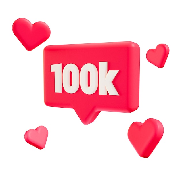 100k pink message balloon 3d icon with hearts around