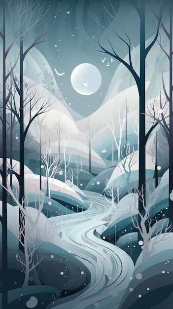 106 frozen wonderland graphic poster design wintry hues wallpaper Generative AI